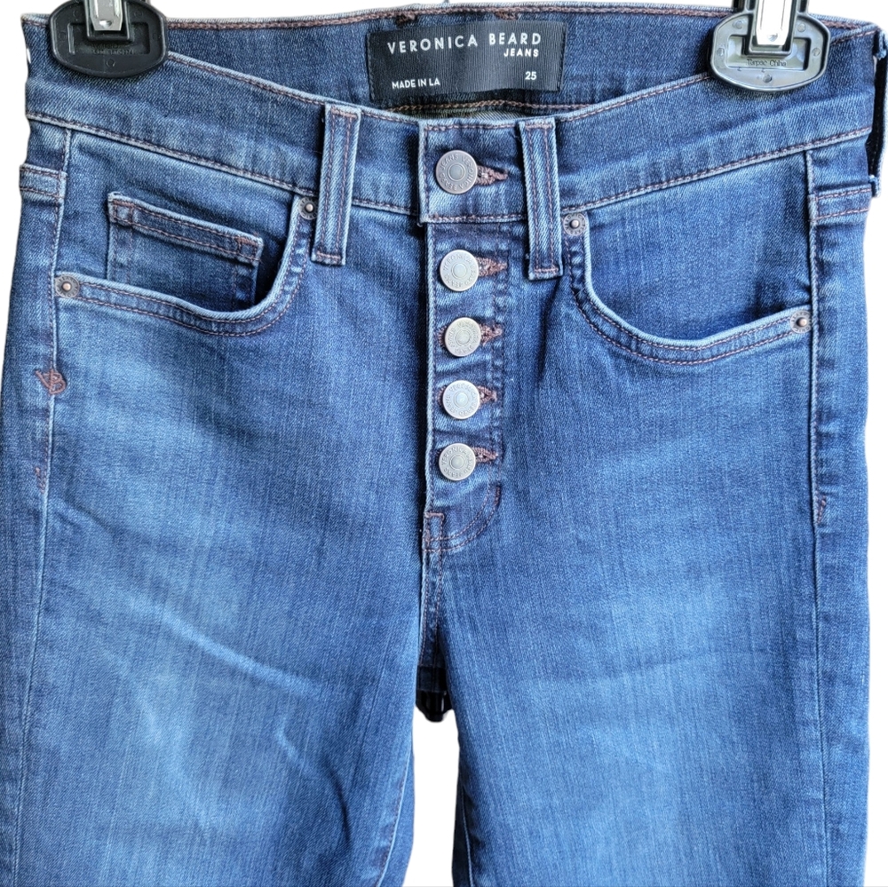 Veronica Beard Debbie High-Rise Button Fly Fray Hem Skinny Jeans Laguna … - Picture 7 of 16